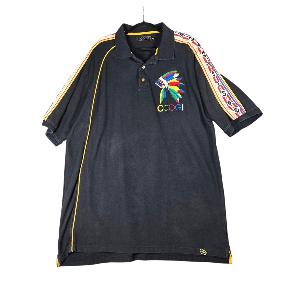 COOGI Polo Shirt Mens XXXL Black Embroidered Headdress Native American Pique